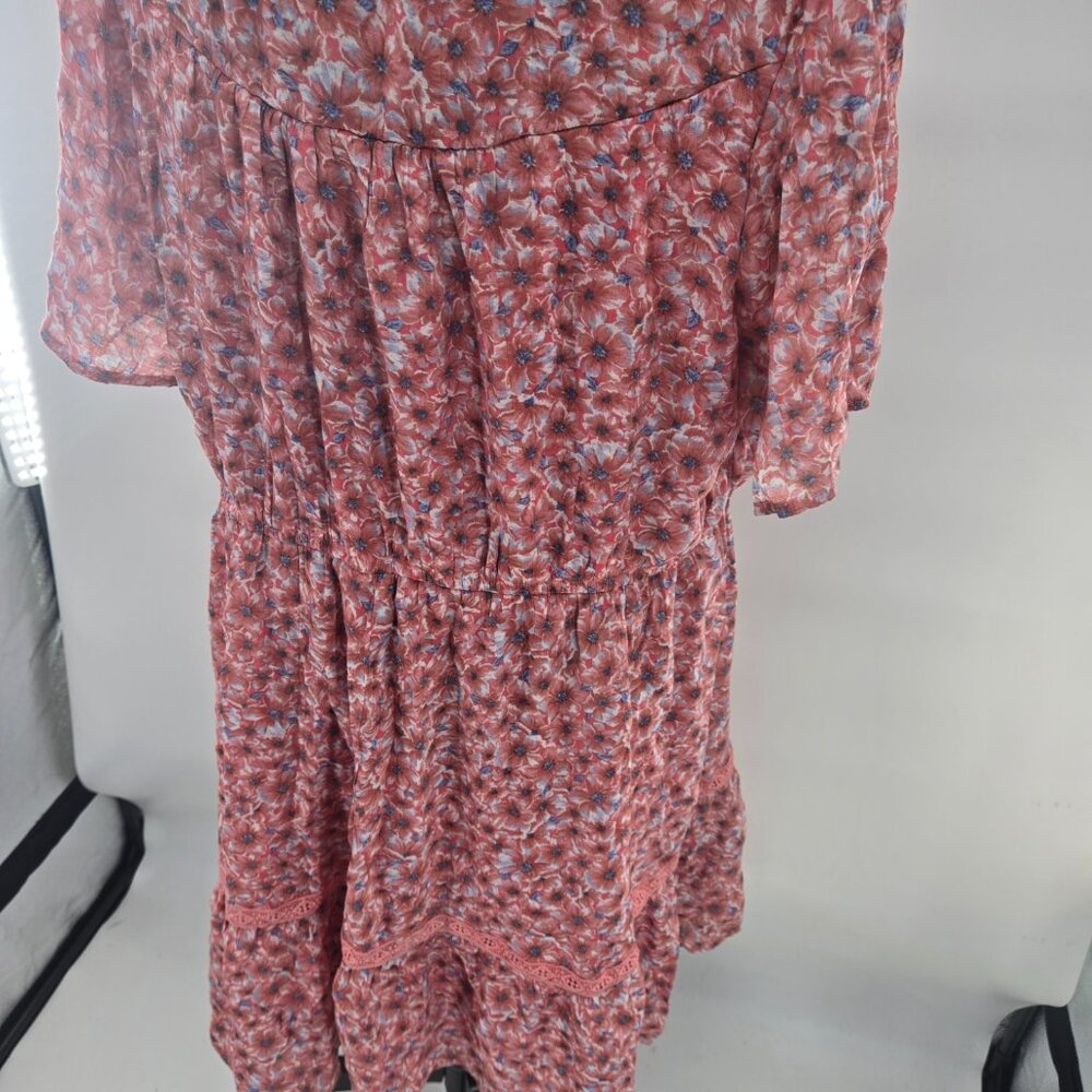 Pink Floral Button-Front Midi Dress with Elastic Waist - Picture 2 of 12